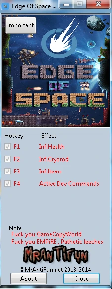 Edge Of Space: Трейнер/Trainer (+4) [1569] {MrAntiFun}