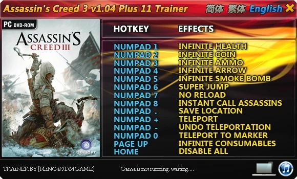 Assassin's Creed 3: Трейнер/Trainer (+11) [1.04] {FLiNG}