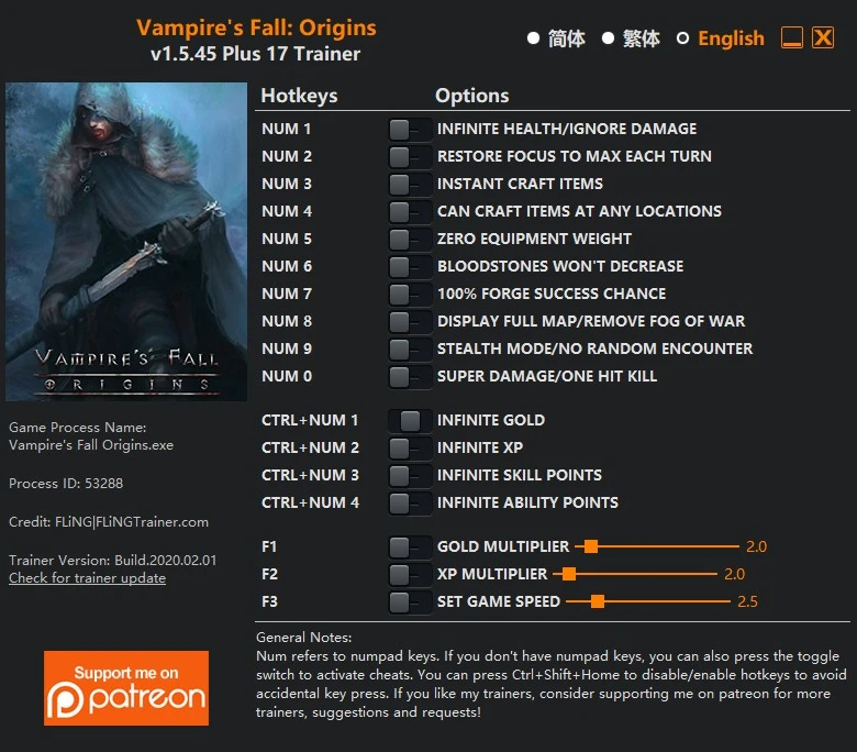 Vampire's Fall: Origins: Трейнер/Trainer (+17) [1.5.45] {FLING}