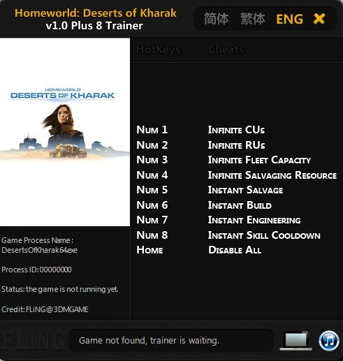 Homeworld: Deserts of Kharak: Трейнер/Trainer (+8) [1.0] {FLiNG}
