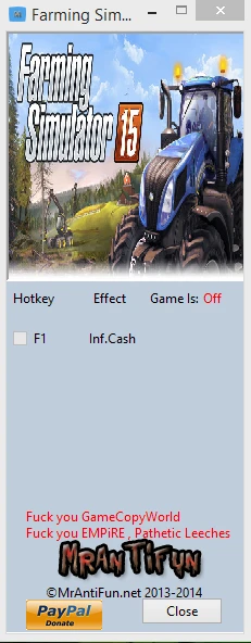 Farming Simulator 15: Трейнер/Trainer (+1: Деньги / Money) [1.4.1.0 32bit] {MrAntiFun}