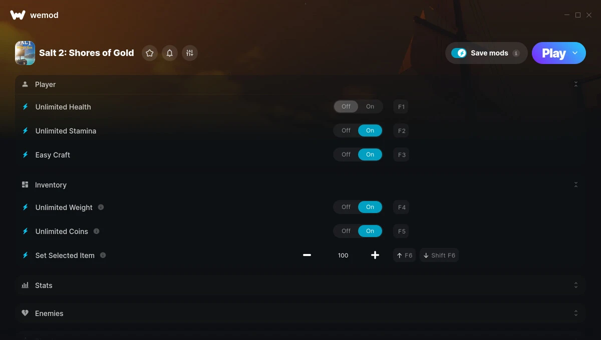 Salt 2: Shores of Gold "Трейнер +10 от WeMod: Здоровье, выносливость, опыт и пр"