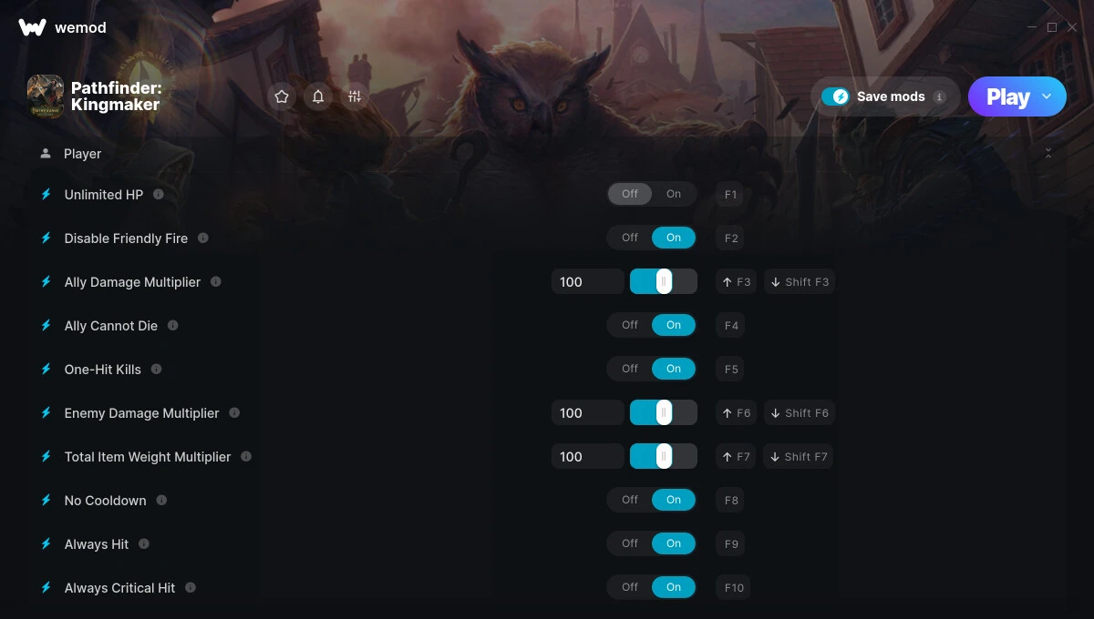 Pathfinder: Kingmaker "Трейнер +32: Здоровье, урон, нет перезарядки и пр" {DrummerIX / WeMod}