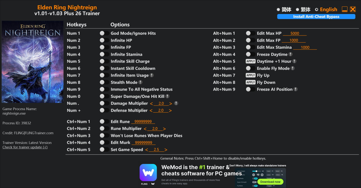 Elden Ring: Nightreign "Трейнер +26 от FLiNG: Здоровье, фокус, выносливость и пр" [1.01 - 1.03]
