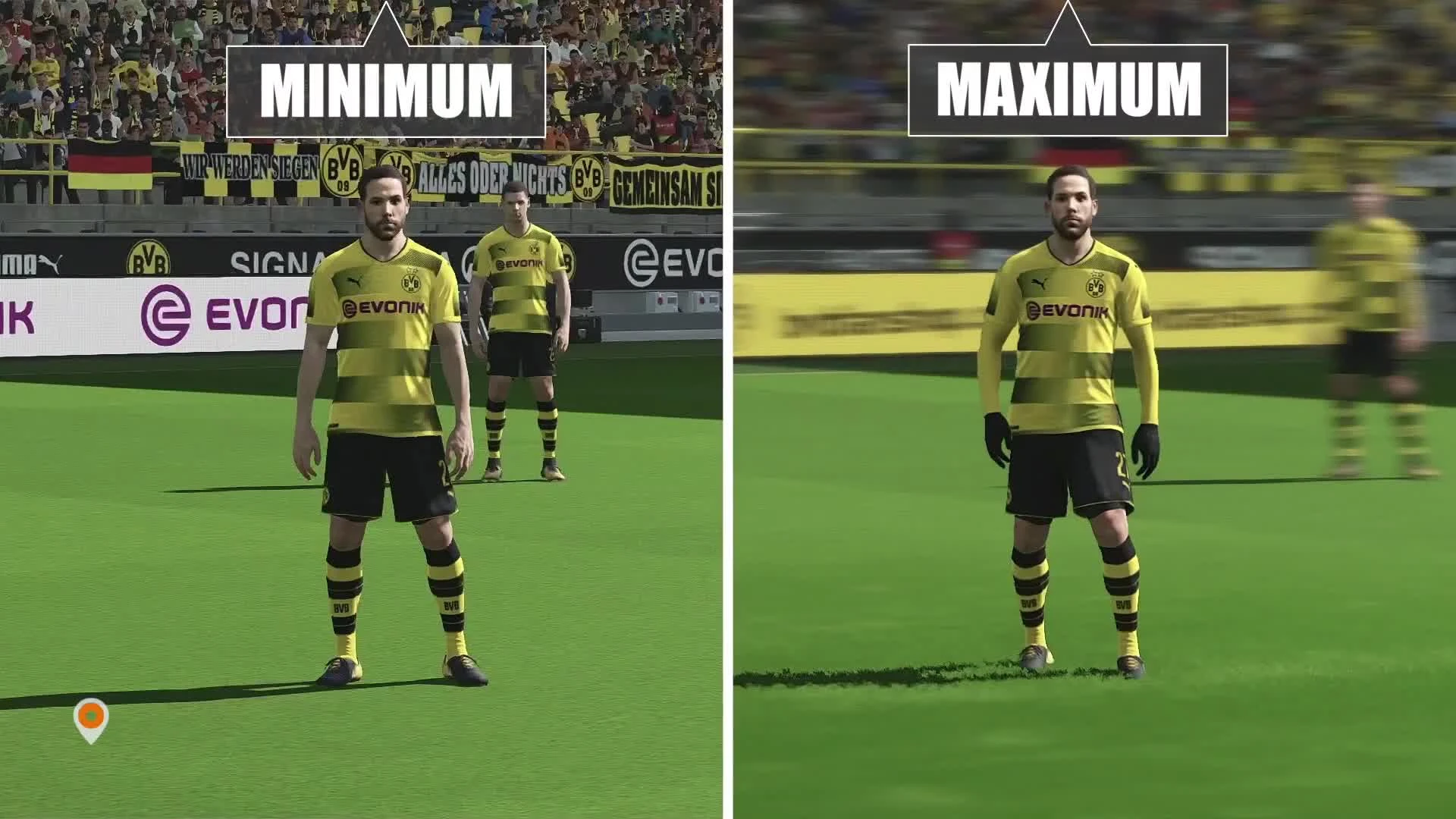 PES 2018 PC - Сравнение настроек графики, Минимальные vs. Максимальные