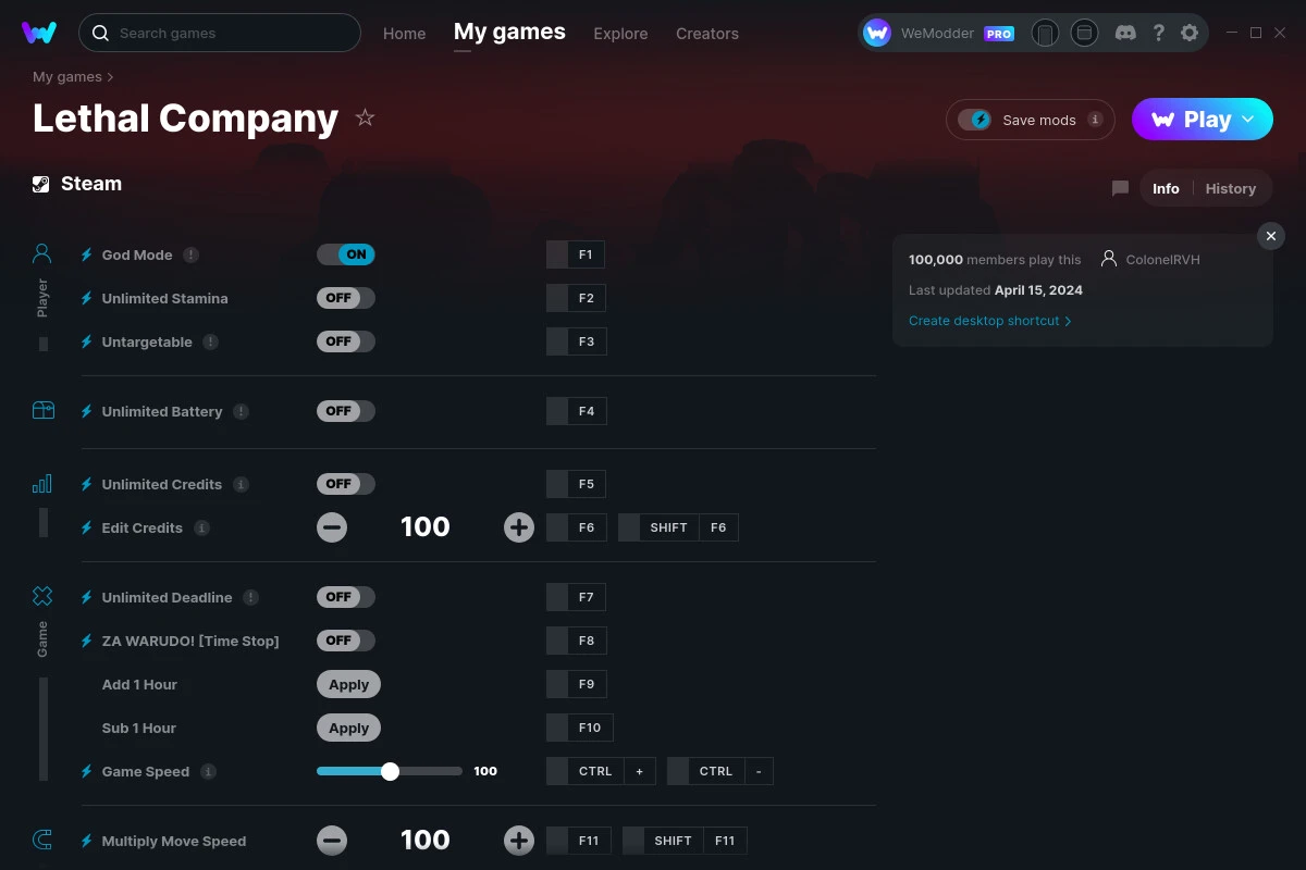 Lethal Company "Трейнер +13" [UPD: 15.04.2024] {ColonelRVH / WeMod}