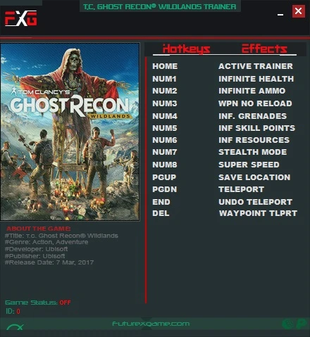 Tom Clancy's Ghost Recon: Wildlands: Трейнер/Trainer (+10) [UPD: 27.07.2017] {FutureX}