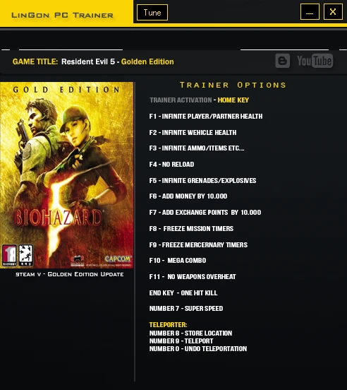 Resident Evil 5: Трейнер/Trainer (+15) [Gold Edition] {LinGon}