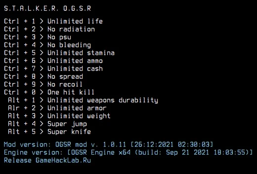 S.T.A.L.K.E.R.: Shadow of Chernobyl: Трейнер/Trainer (+15) [OGSR Mod 1.0.11] {LIRW / GHL}