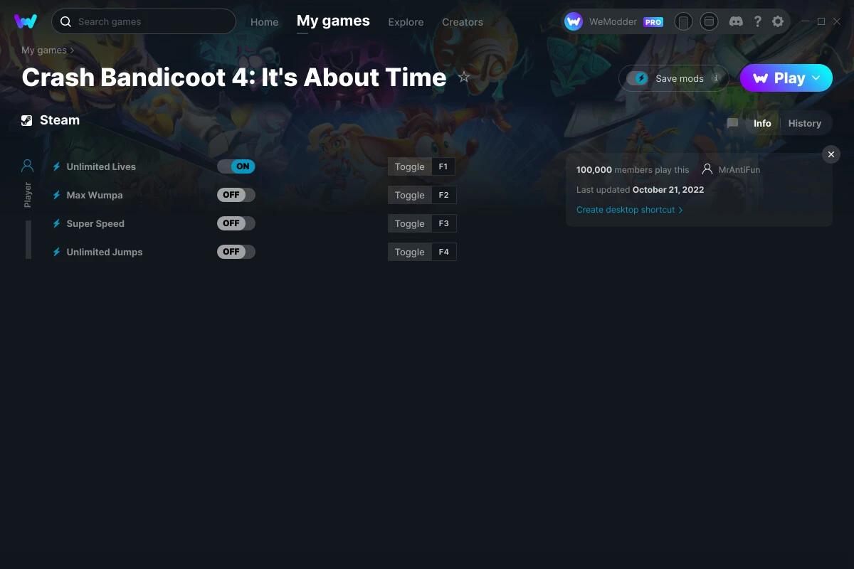 Crash Bandicoot 4: It's About Time "Трейнер +4" [UPD: 21.10.2022] {MrAntiFun / WeMod}