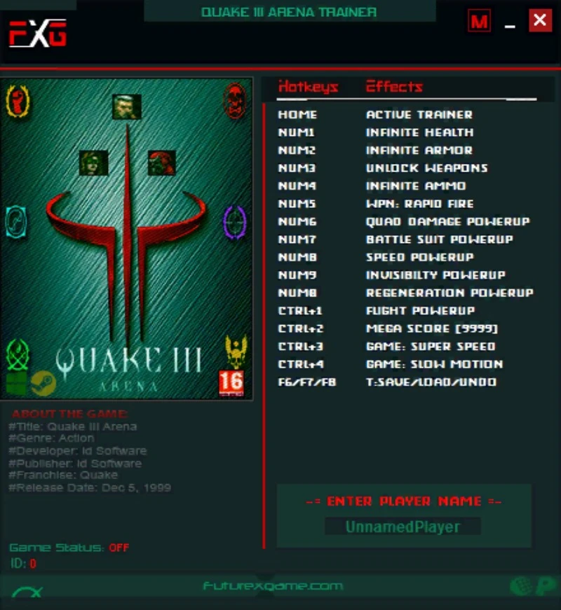 Quake 3 Arena "Трейнер +15" [1.0 - 2.x] {FutureX}