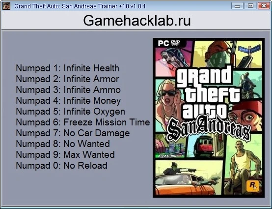 Grand Theft Auto - San Andreas: Трейнер/Trainer (+10) [1.0.1] {24K}