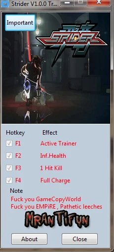 Strider: Трейнер/Trainer (+3) [1.0] {MrAntiFun}