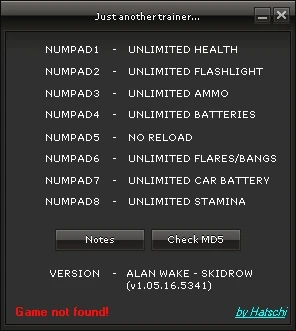 Alan Wake: Трейнер/Trainer (+8) [1.05.16.5341] {HoG/Hatschi}