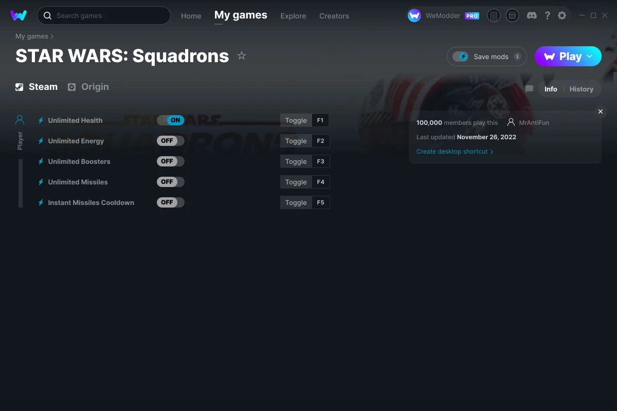 Star Wars: Squadrons "Трейнер +5" [UPD: 26.11.2022] {MrAntiFun / WeMod}