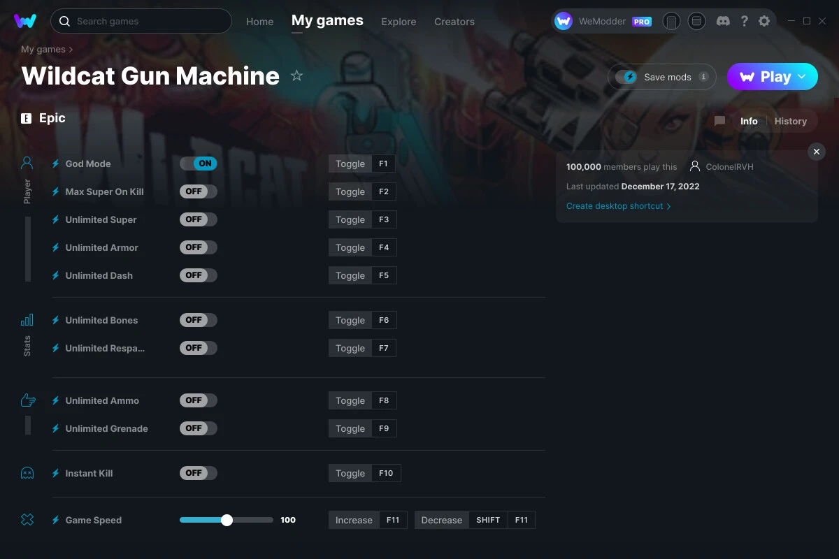 Wildcat Gun Machine "Трейнер +11" [UPD: 17.12.2022] {ColonelRVH / WeMod}