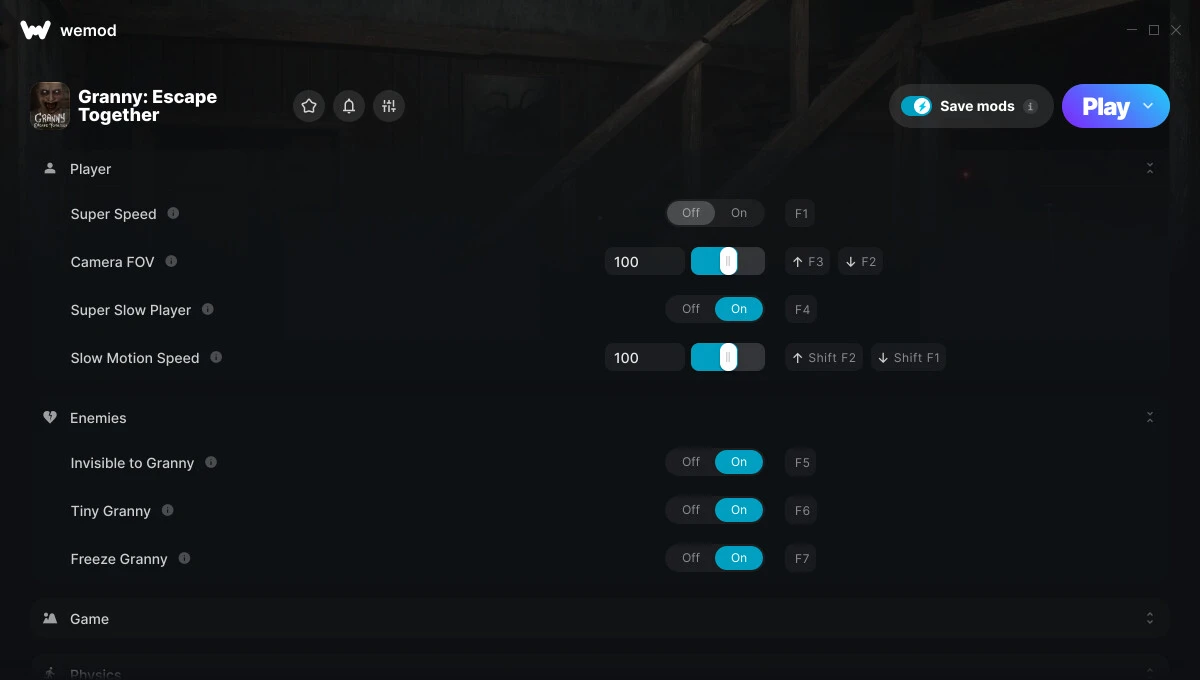 Granny: Escape Together "Трейнер +11 от WeMod: Полет, невидимость, скорость и пр"