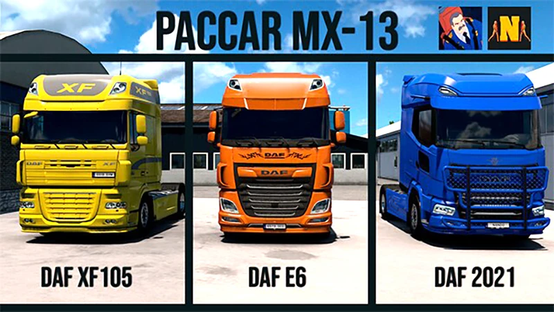 Euro Truck Simulator 2 "Звуки двигателя Paccar MX13 для грузовиков DAF" [v2.3fix]