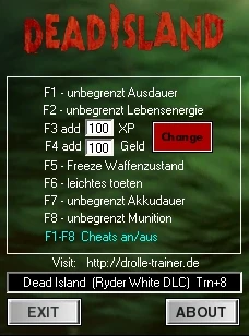 Dead Island: Трейнер/Trainer (+8) [1.3.0: Ryder White DLC] {dr.olle}