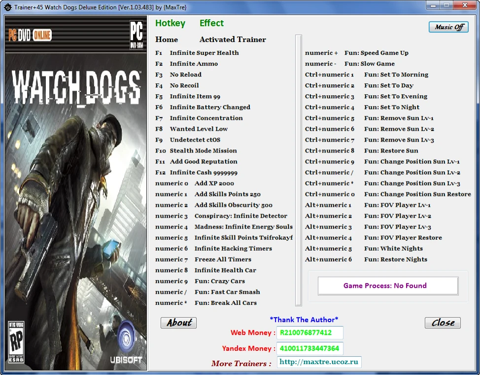 Watch_Dogs: Трейнер/Trainer (+45) [1.03.483]{MaxTre}