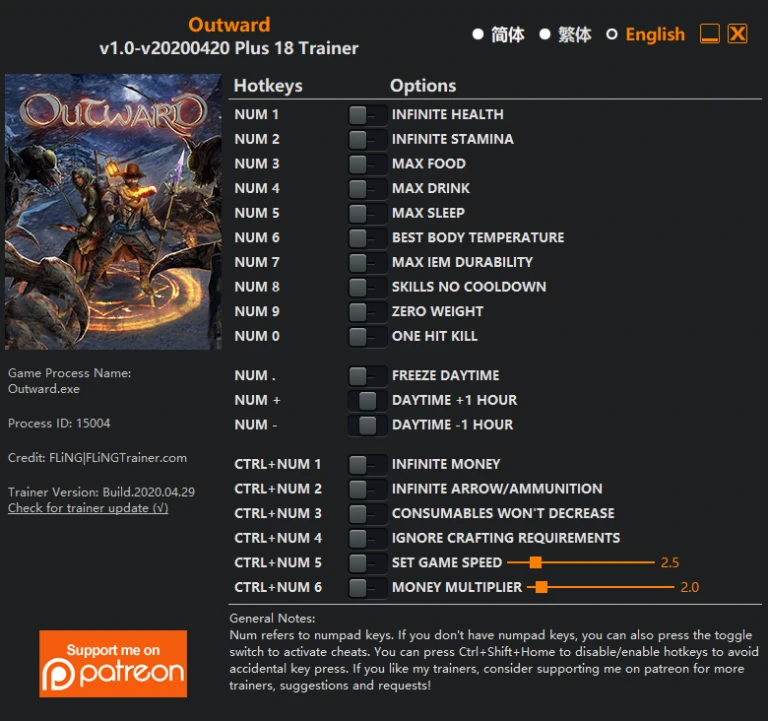 Outward: Трейнер/Trainer (+18) [1.0 - UPD: 20.04.2020] {FLiNG}