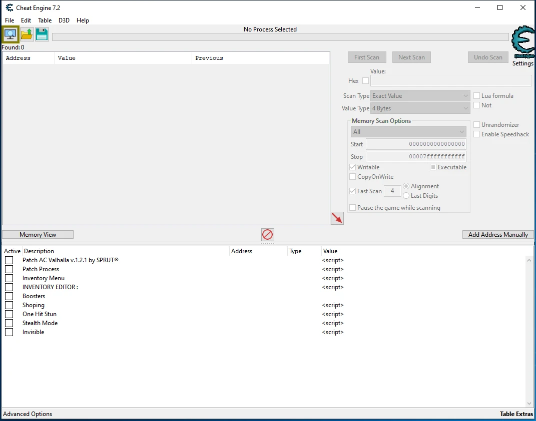 Assassin's Creed: Valhalla: Улучшенная таблица для Cheat Engine - Inventory Editor [1.2.1] {SPRUT}
