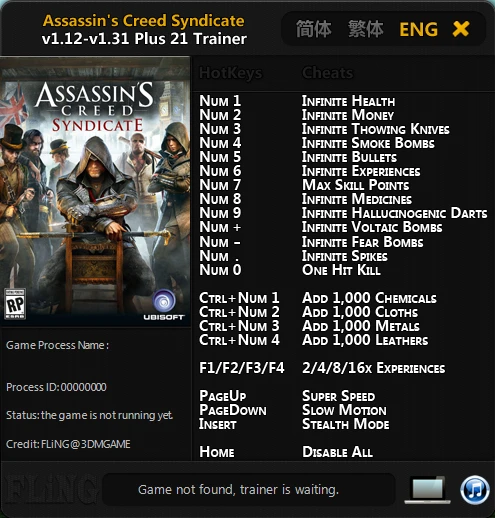Assassin's Creed: Syndicate: Трейнер/Trainer (+21) [1.12 - 1.31] {FLiNG}