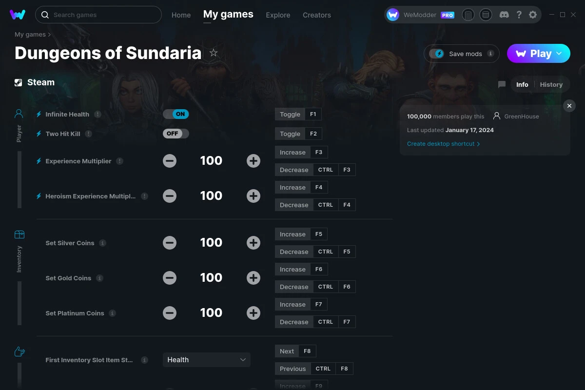 Dungeons of Sundaria "Трейнер +14" [UPD: 17.01.2024] {GreenHouse / WeMod}