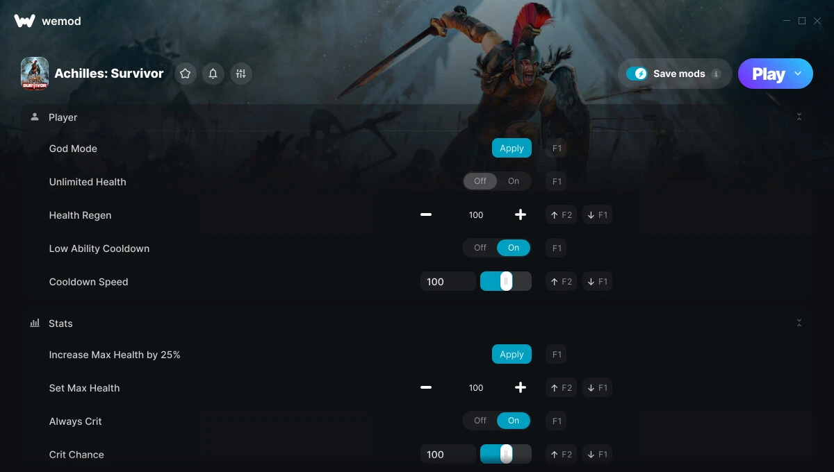 Achilles: Survivor "Трейнер +27 от WeMod: Редактор игрока, оружия и скорости"