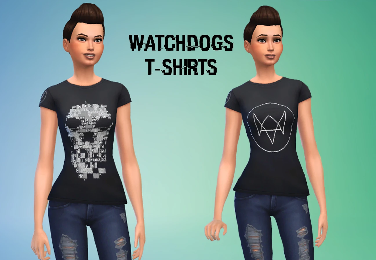 Sims 4, the "Black T-Shirts with Watchdogs logo's for Females"