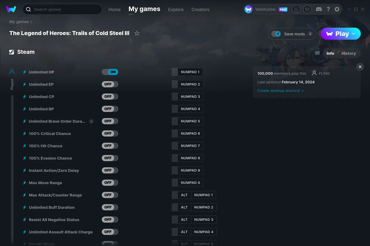 The Legend of Heroes: Trails of Cold Steel 3 "Трейнер +44" [UPD: 14.02.2024] {FLiNG / WeMod}