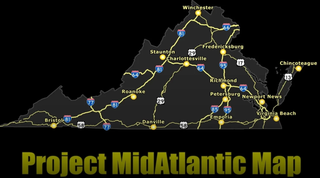 American Truck Simulator "Карта-дополнение для карты Coast To Coast - Project MidAtlantic" [v0.4.0.2]
