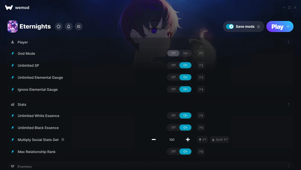 Eternights "Трейнер +11 от WeMod: Неуязвимость, эссенция, навыки и пр"
