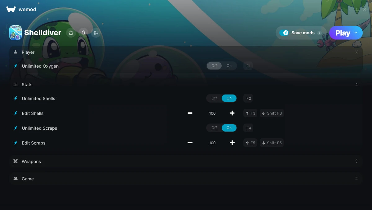 Shelldiver "Трейнер +7 от WeMod: Редактор кислорода, выносливости, гильз и металлолома"