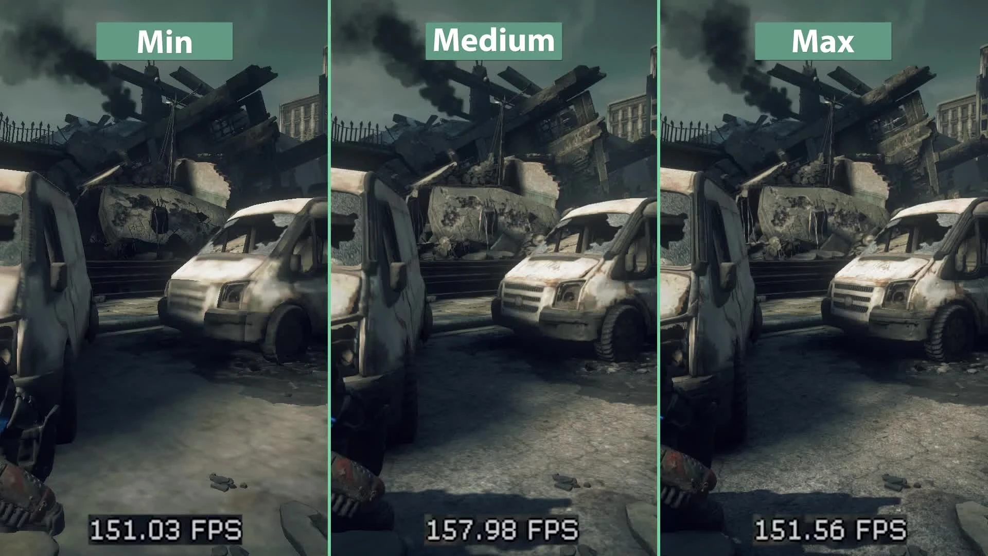 Gears of War Ultimate Edition - Сравнение графики PC Min vs. Medium vs. Max (Candyland)