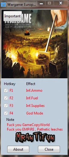 Wargame ~ European Escalation: Трейнер/Trainer (+4) [1.0.0.1] {MrAntiFun}