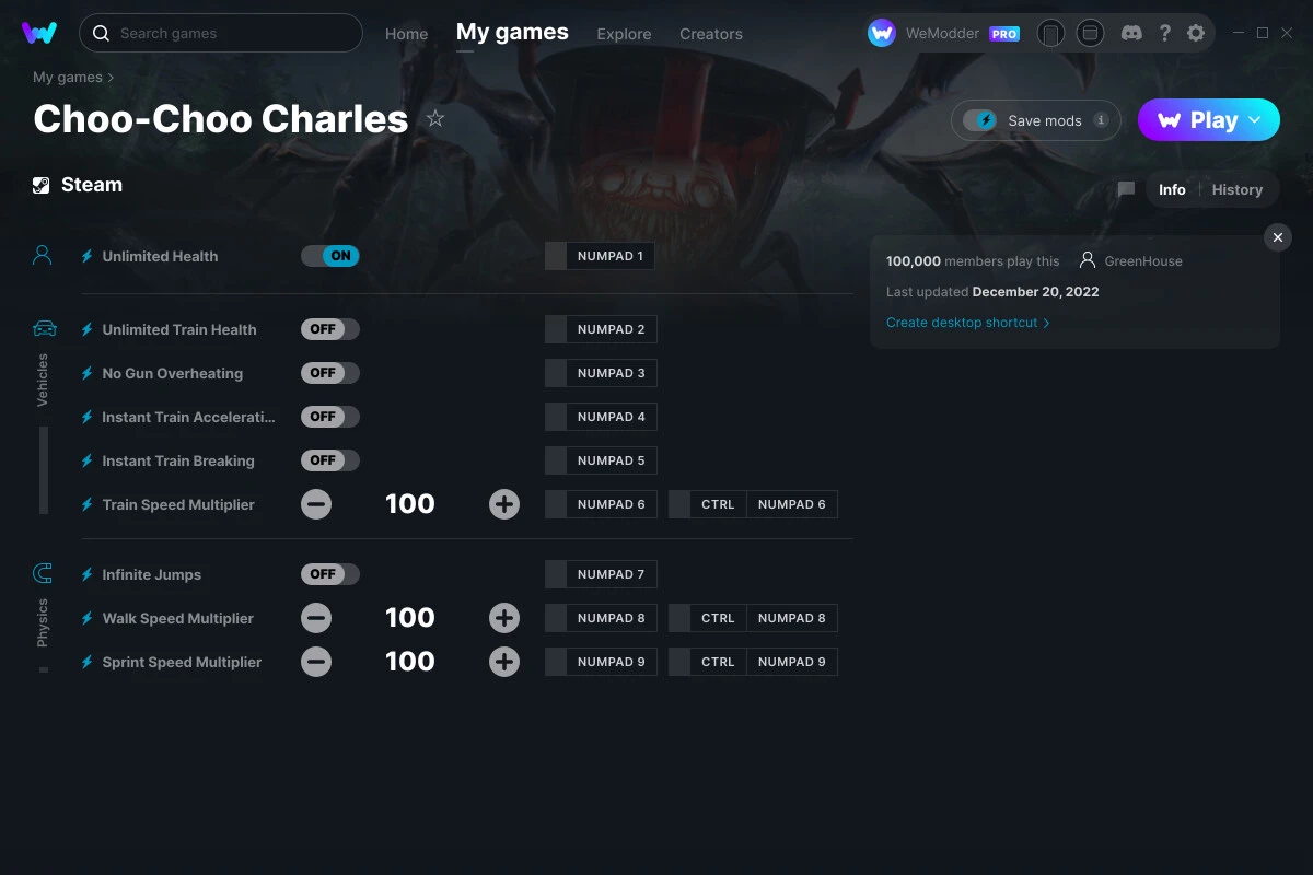 Choo-Choo Charles "Трейнер +9" [UPD: 20.12.2022] {GreenHouse / WeMod}