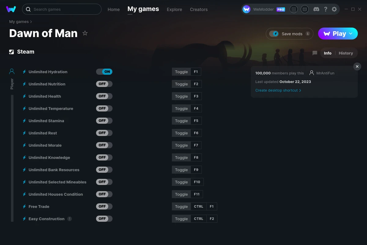 Dawn of Man "Трейнер +13 от WeMod: Здоровье, выносливость, мораль и пр"