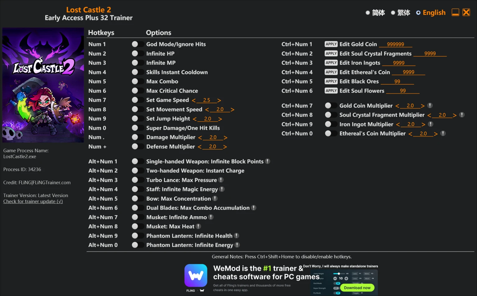 Lost Castle 2 "Трейнер +32 от FLiNG: Здоровье, мана, комбо и пр"