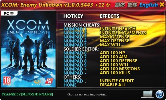 XCOM - Enemy Unknown: Трейнер/Trainer (+12) [1.0.0.5443] {FLiNG}