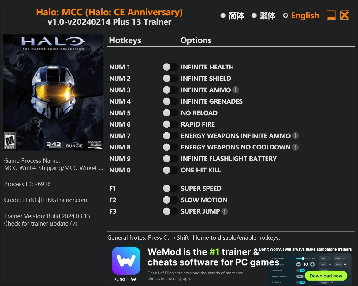 Halo: CE Anniversary "Трейнер +13" [1.0 - UPD: 14.02.2024] {FLiNG}