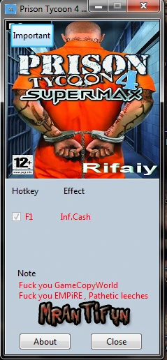 Prison Tycoon 4 ~ SuperMax: Трейнер/Trainer (+1: Money / Деньги) [1.0] {MrAntiFun}