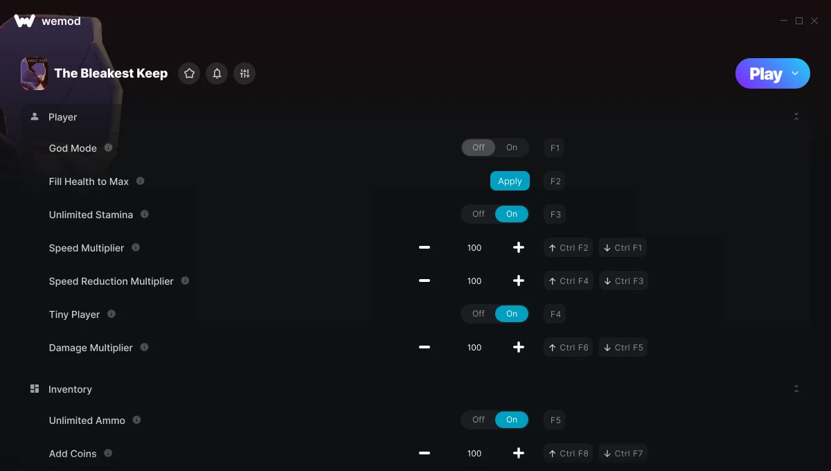 The Bleakest Keep "Трейнер +18 от WeMod: Редактор игрока, оружия и инвентаря"