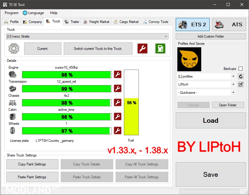 Euro Truck Simulator 2 "TS Saveeditor Tool версия 0.2.4.0 (v1.33.x, - 1.38.x)"
