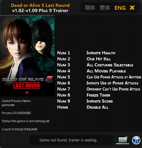 Dead or Alive 5 - Last Round: Трейнер/Trainer (+9) [1.02 - 1.09] {FLiNG}