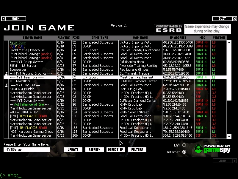 SWAT 4 "Онлайн сервера SWAT 4 Master Server Patch"