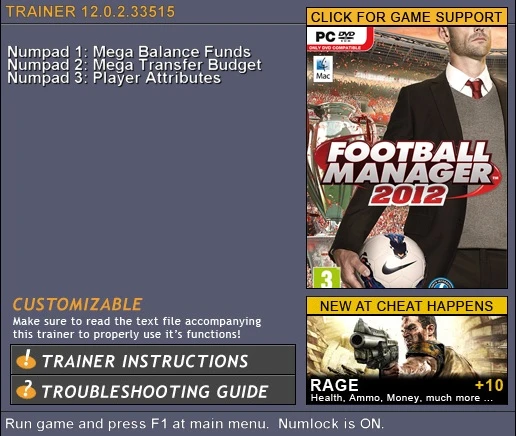 Football Manager 2k12: Трейнер (+3) [12.0.2.33515] {CH}