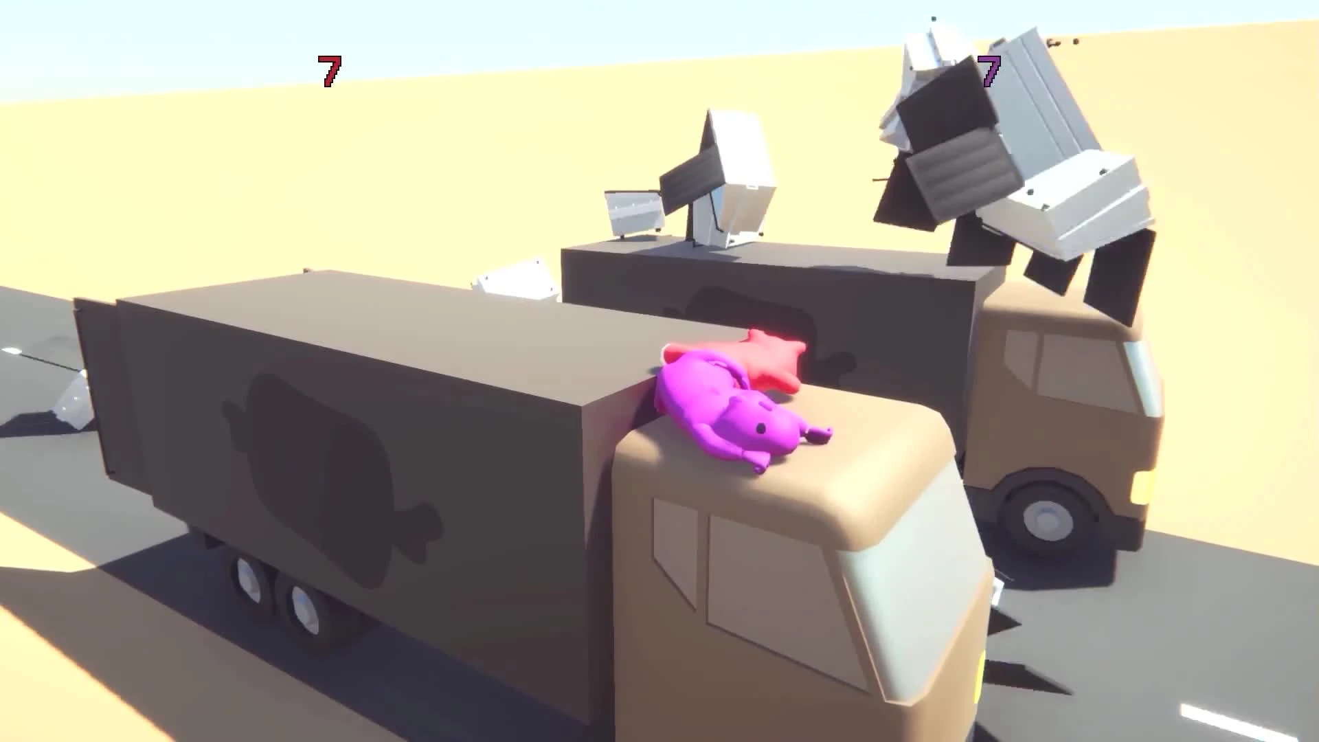 Сбросил его в холодильнике с моста. Угар в Gang Beasts