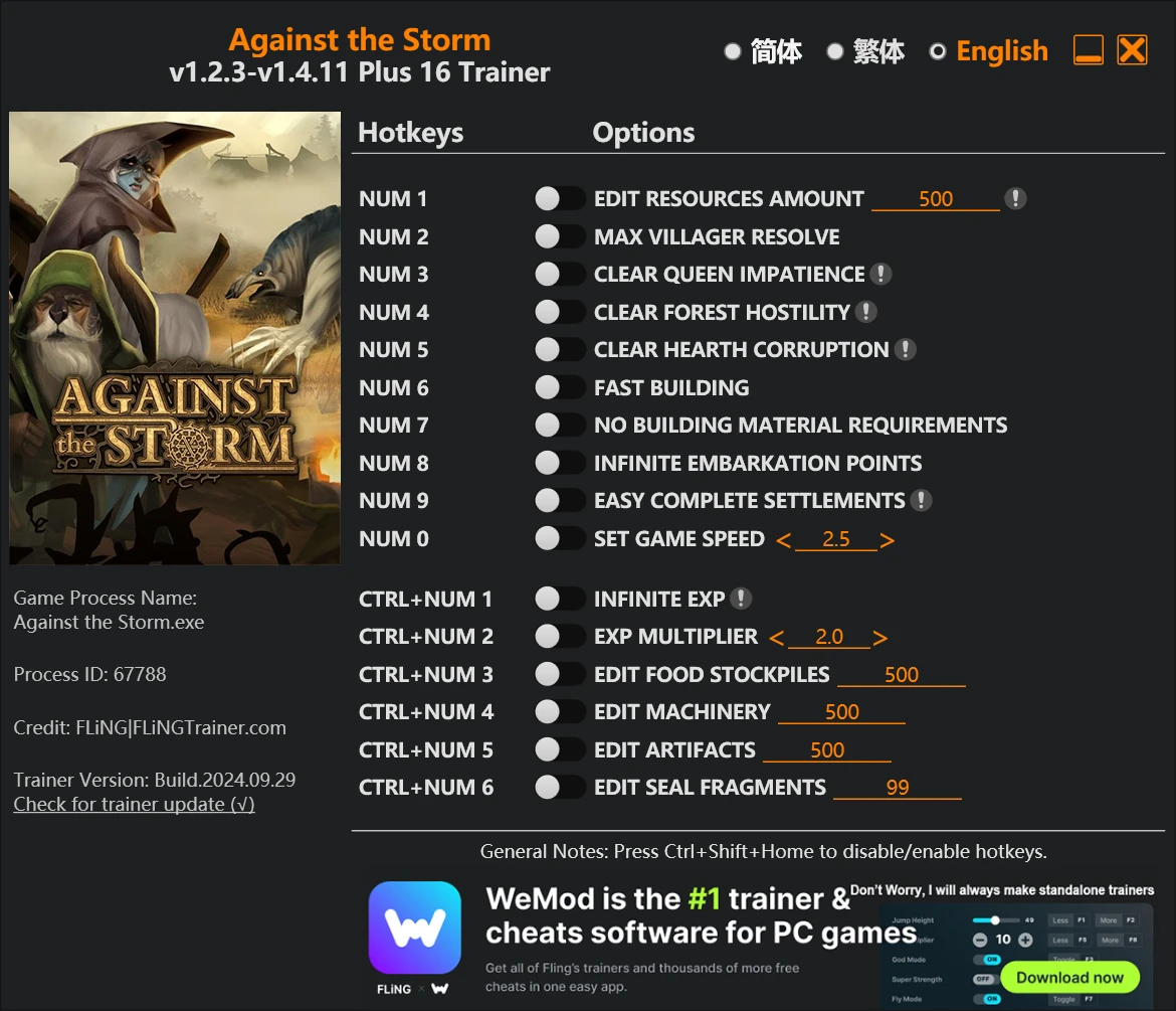 Against the Storm "Трейнер +16" [1.2.3 - 1.4.11] {FLiNG}