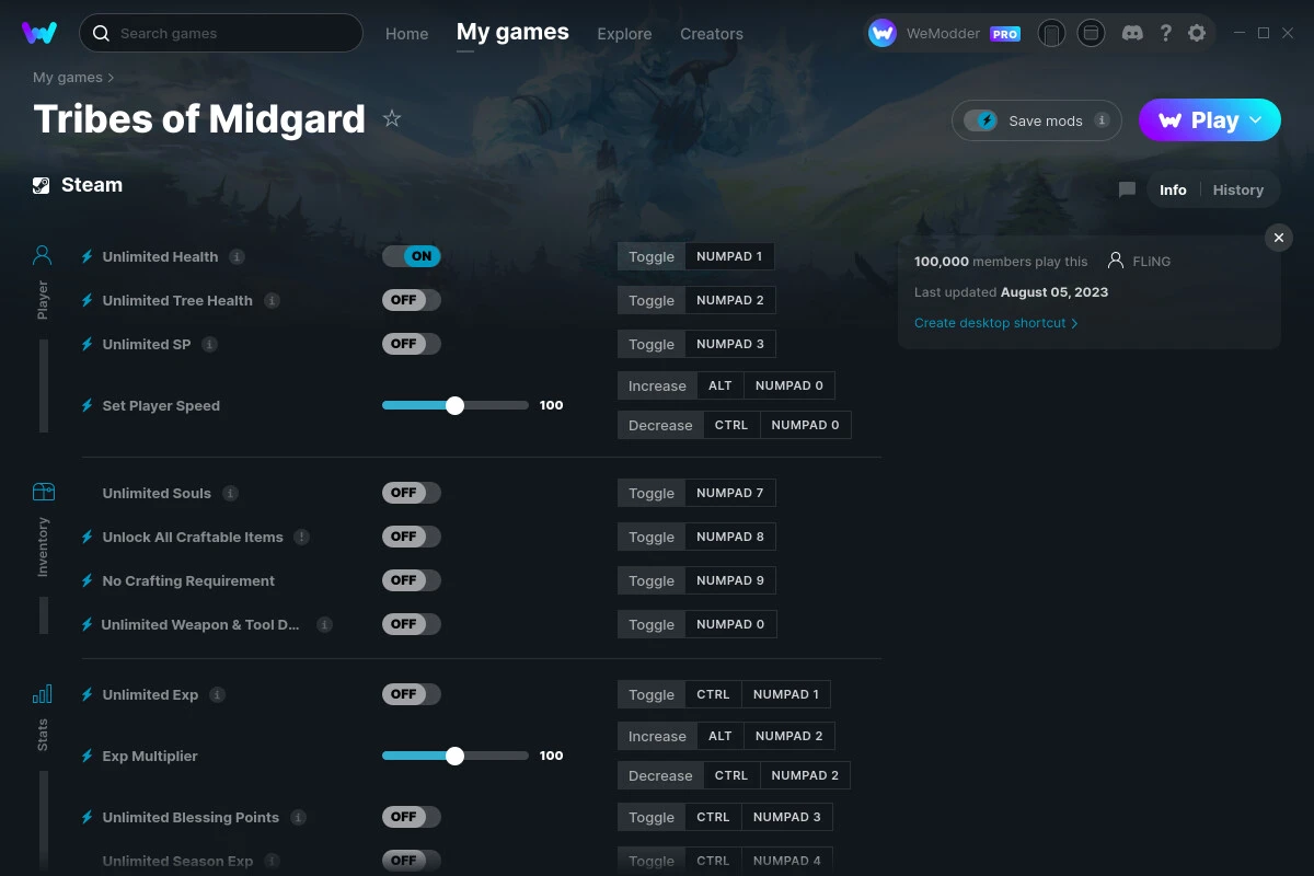 Tribes of Midgard "Трейнер +17 от WeMod: Здоровье, очки навыков, опыт и пр"